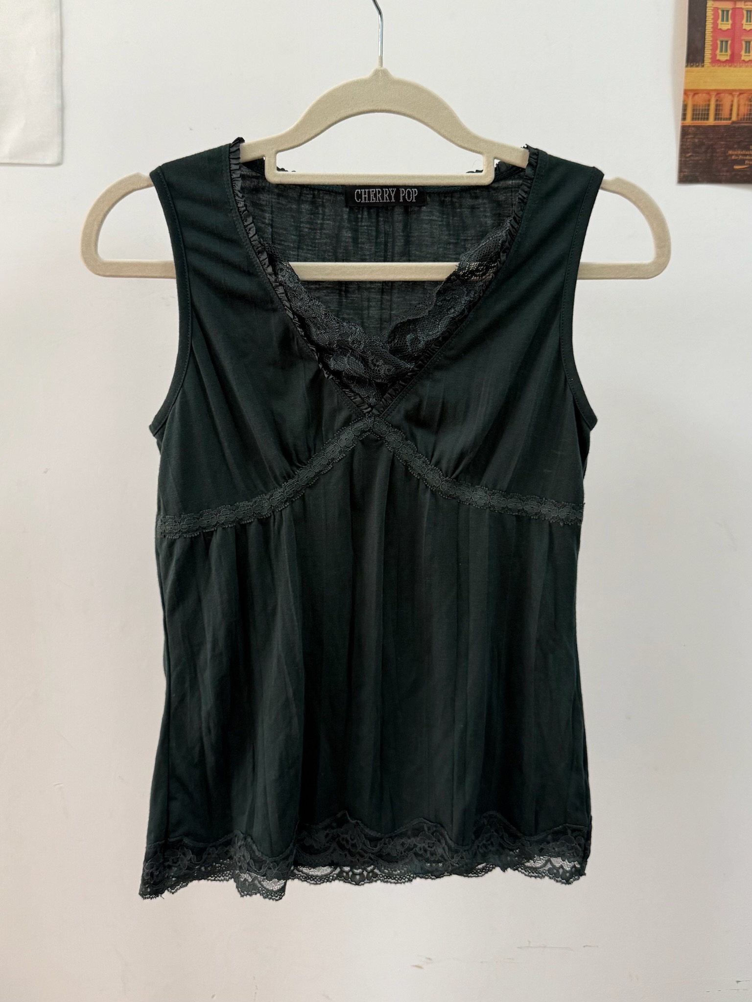 Dark Green Lace Trim Tank Top