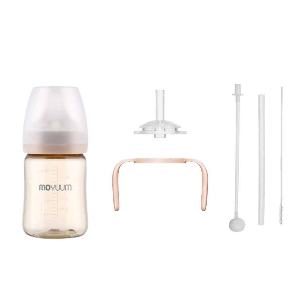 MOYUUM - PPSU 寬口防漲氣奶瓶170ml(米)+寬口奶瓶防漏學習吸管套裝(米)_MY008_SET