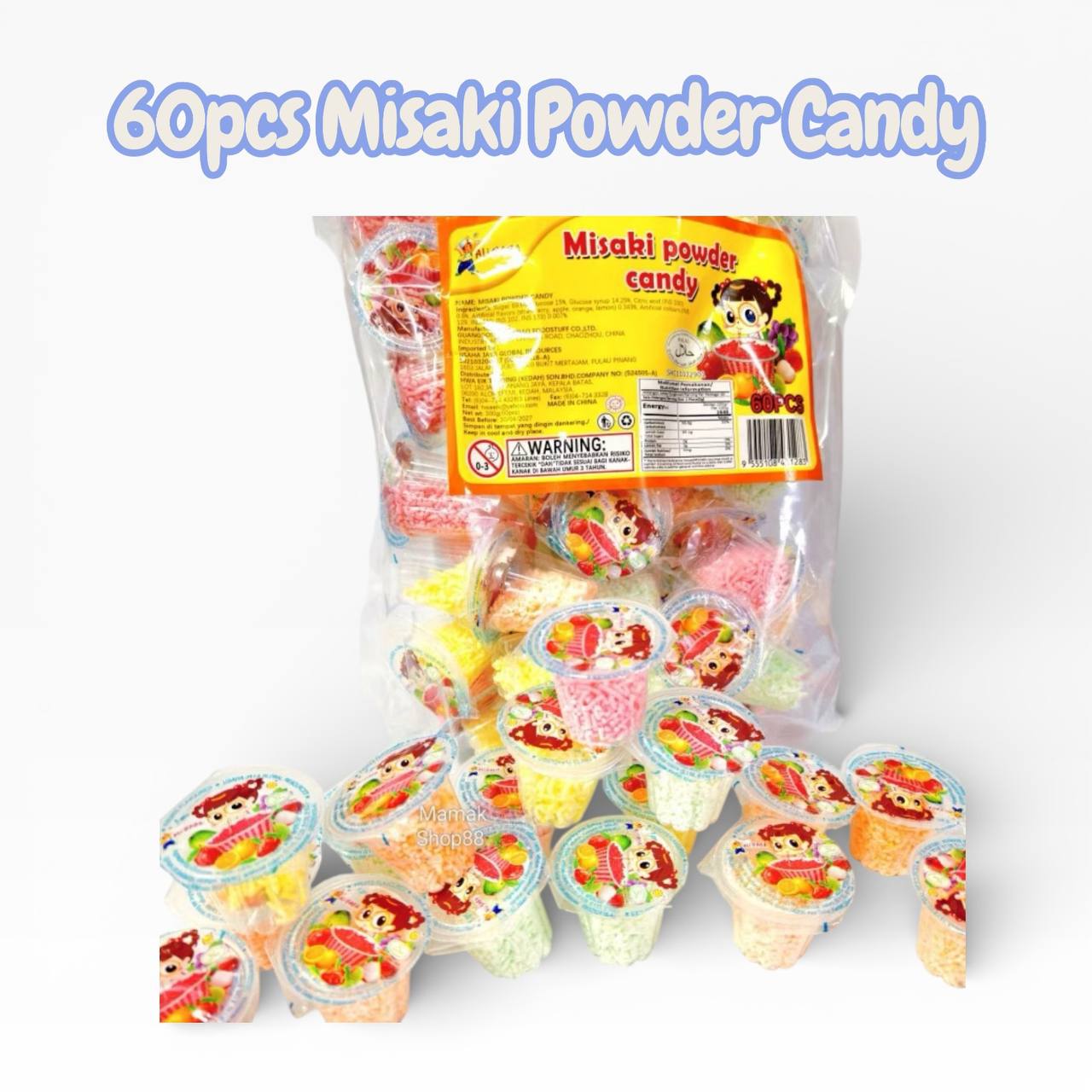 Misaki Powder Candy Childhood Snack 60pcs [Fruits]