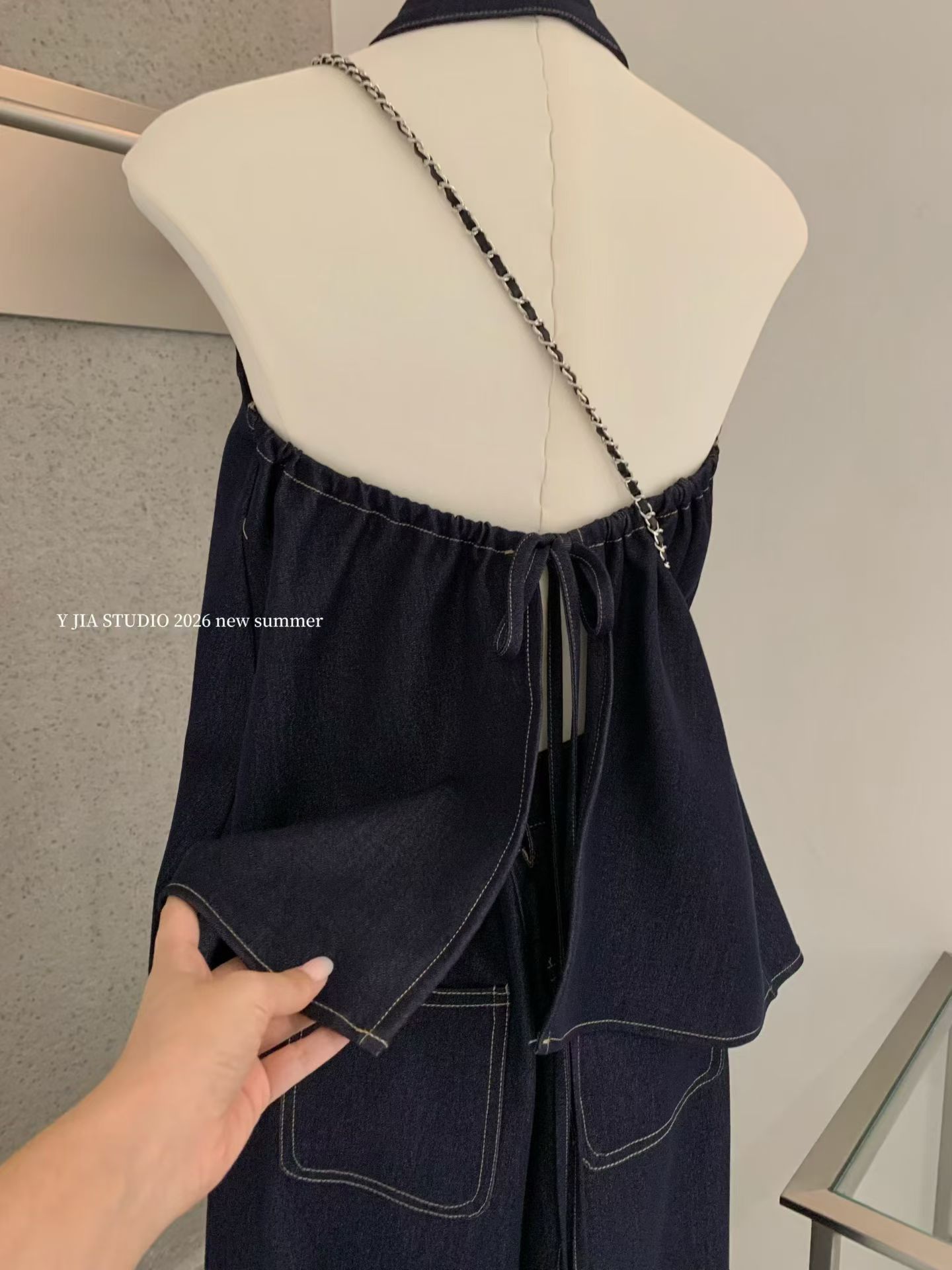 1827 Halter Backless Denim Set 挂脖露背牛仔套装