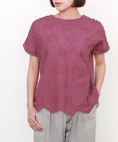 精緻花卉刺繡短袖上衣