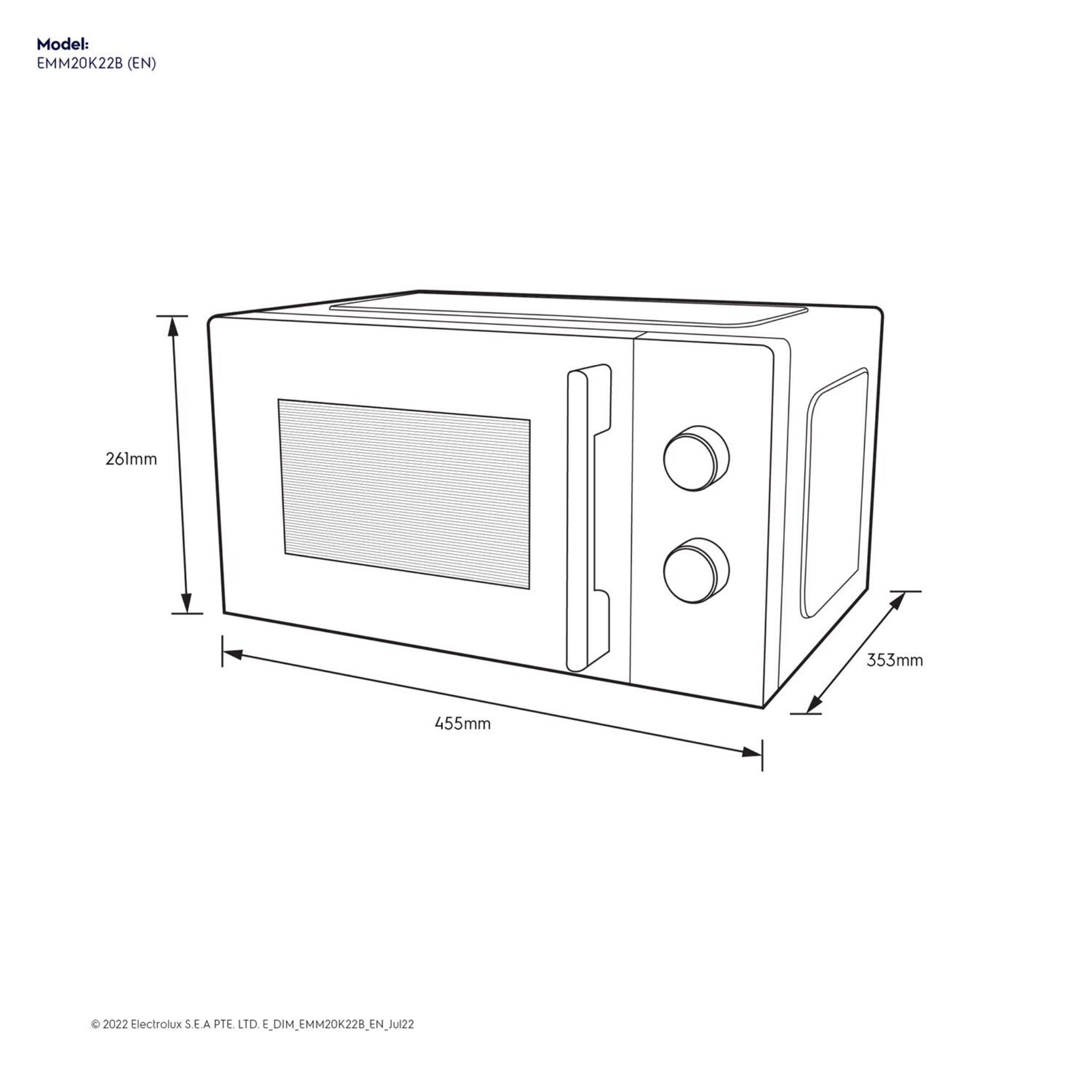 Electrolux 20L UltimateTaste 300 Solo Microwave Oven (EMM20K22B)