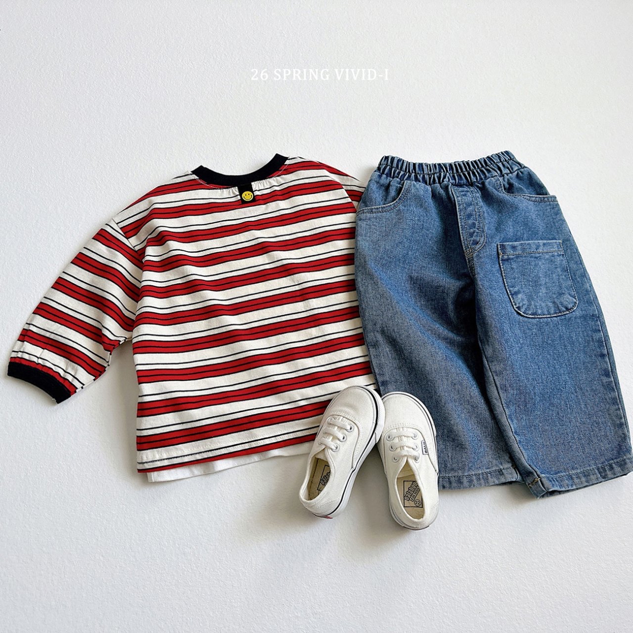 🌸預訂 韓國直送🌸🇰🇷VIVIDI兩色微笑標籤條紋寬鬆長袖上衣