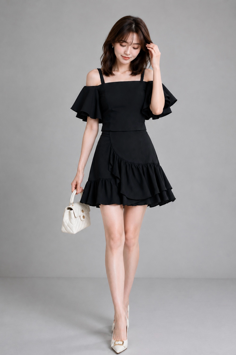 580261 Ruffle Wrap Mini Skirt