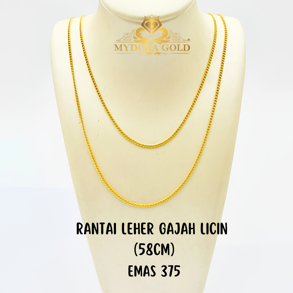 MYDORA Rantai Leher Gajah Licin (58cm) l EMAS 375/9K