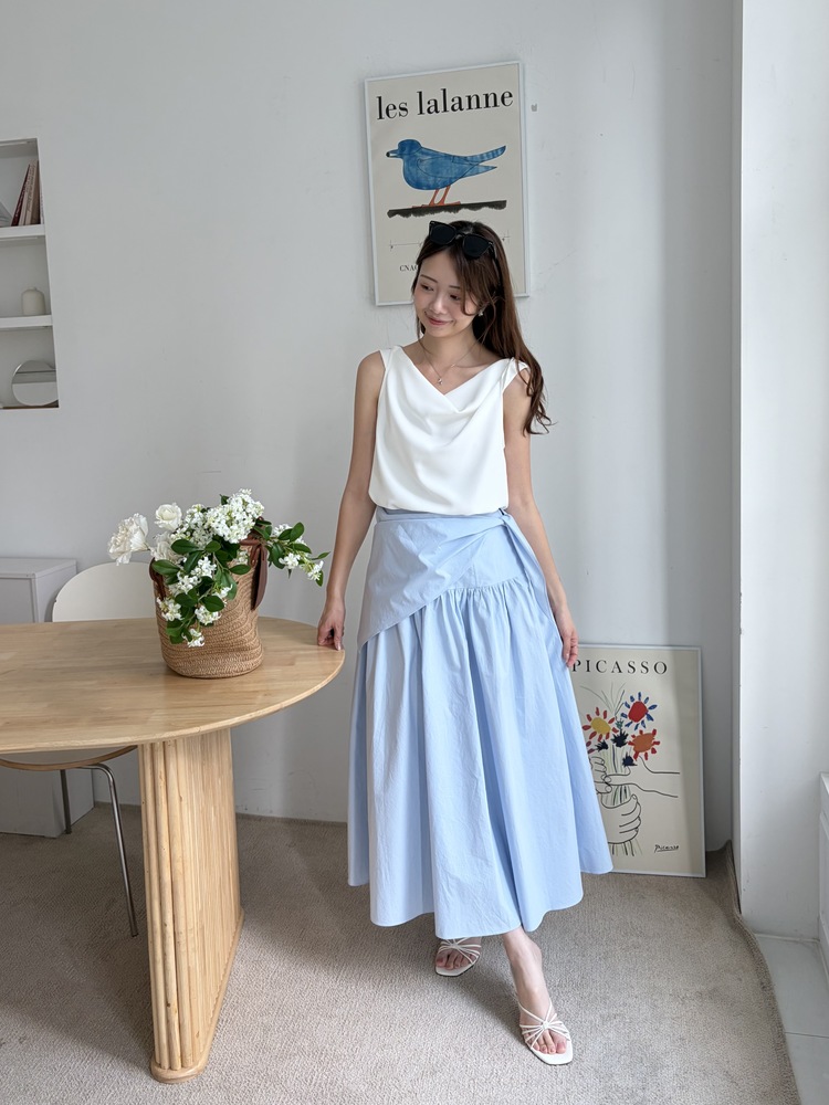 Wrap-Waist Flare Skirt (Blue)