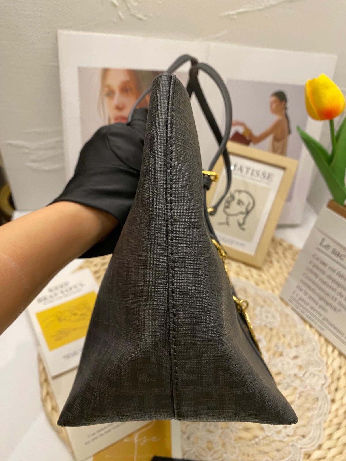 Fendi Black Zucchino Canvas Shopping Tote Bag
