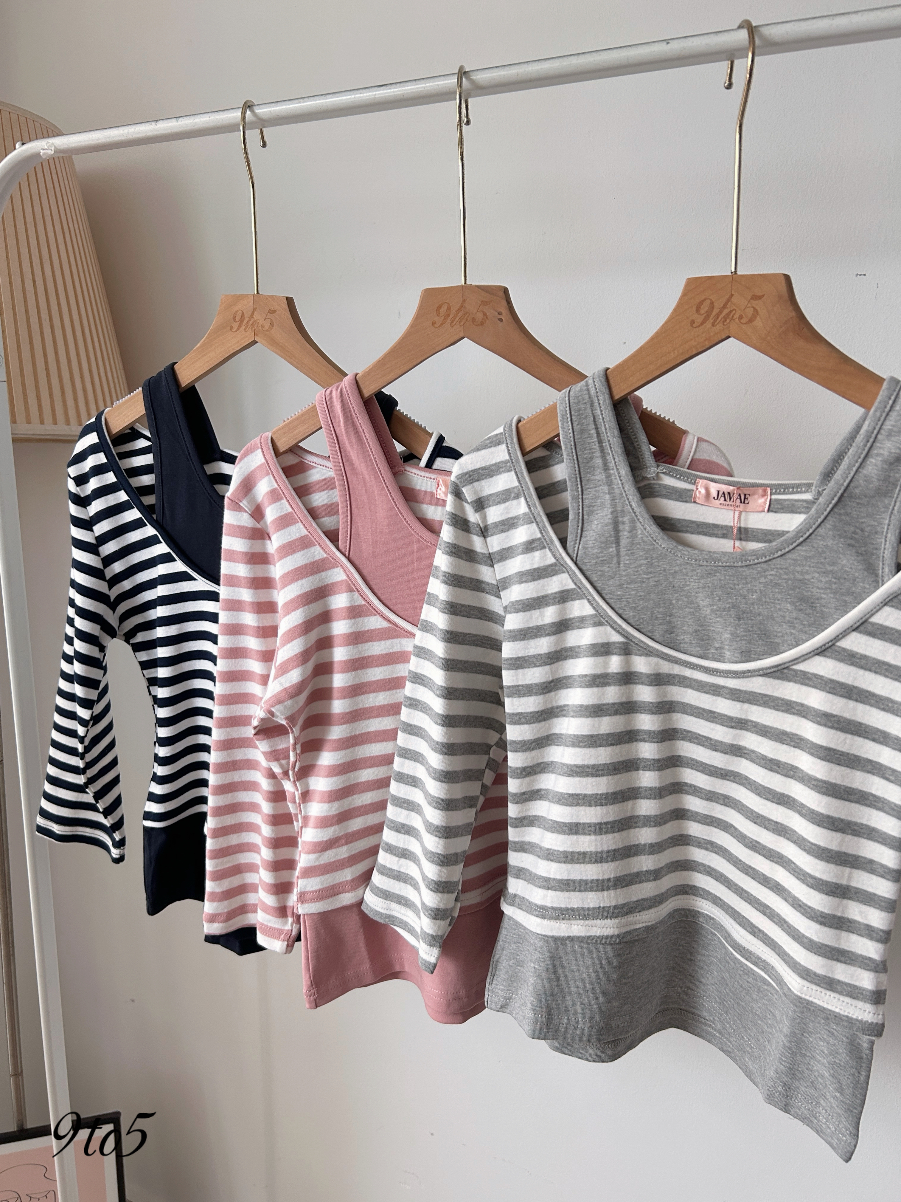 T4018 Fake 2pcs Stripes Tee - 3 Colors 