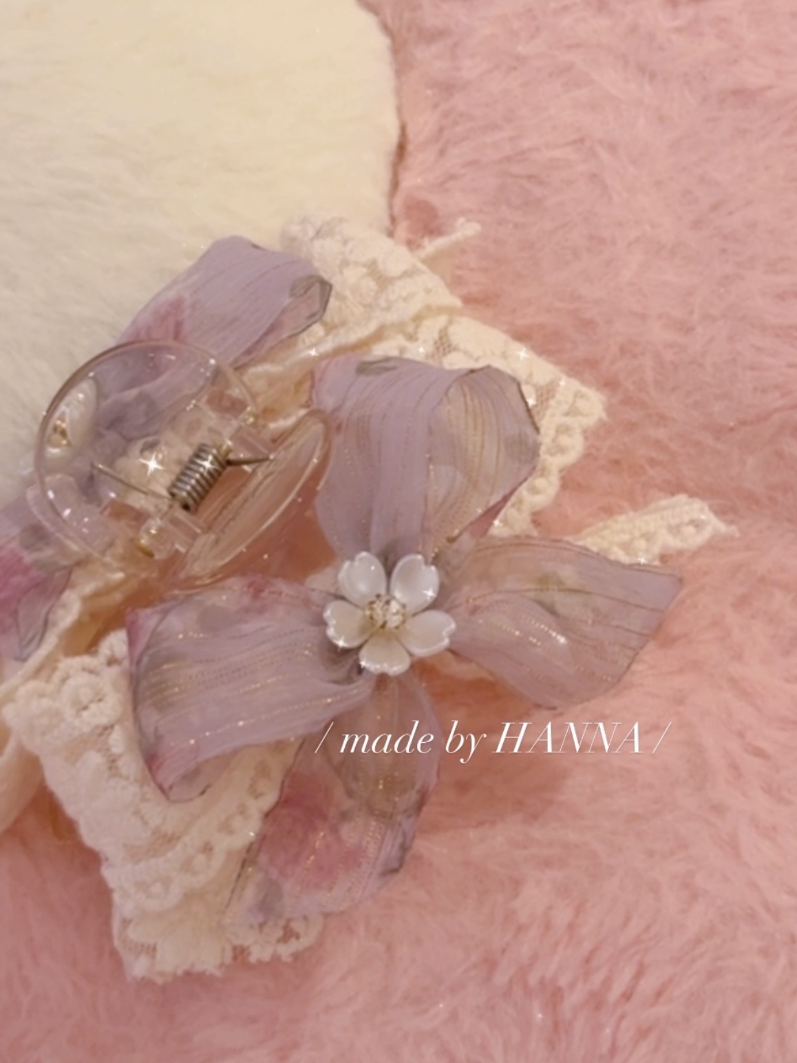 #HANNA-made# Crystal floral hair clip with lace *handmade