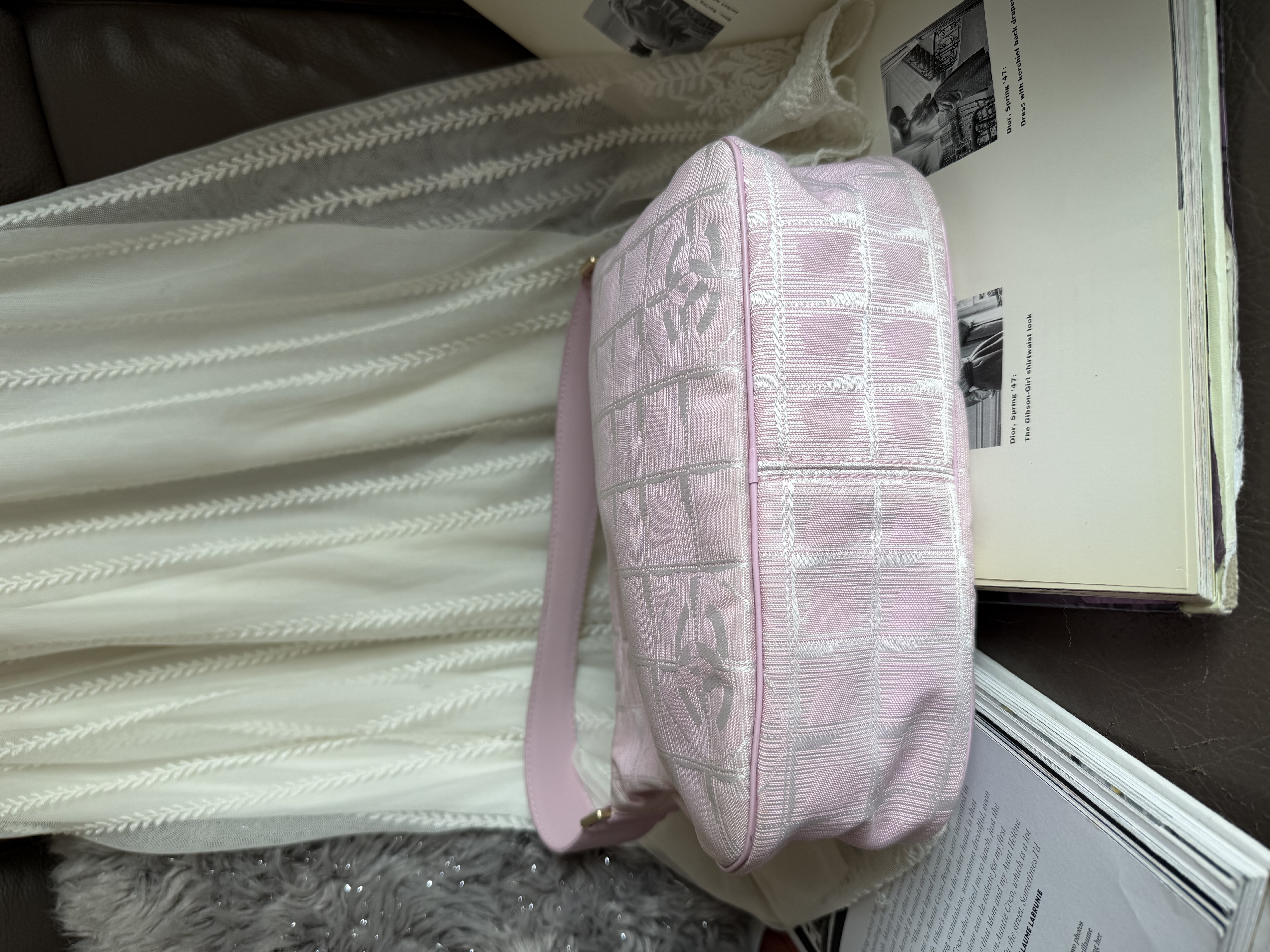 閑置品 vintage chanel pink jacqurd shoulder bag / pochette 