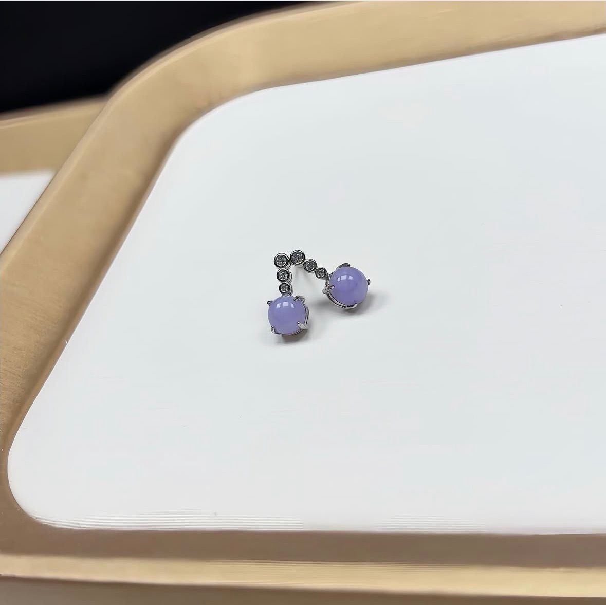 濃紫翡翠蛋面銀鑲耳釘
