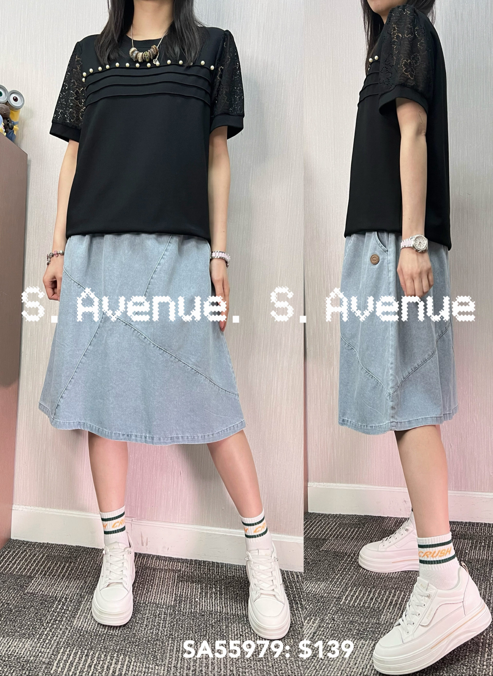 SA55979: 短袖lace袖前暗骨tee