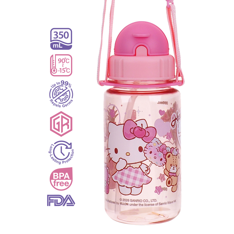 My Melody 350ml BPA Free Water Bottle With Straw & Neck Strap 膠水樽連飲管及頸繩