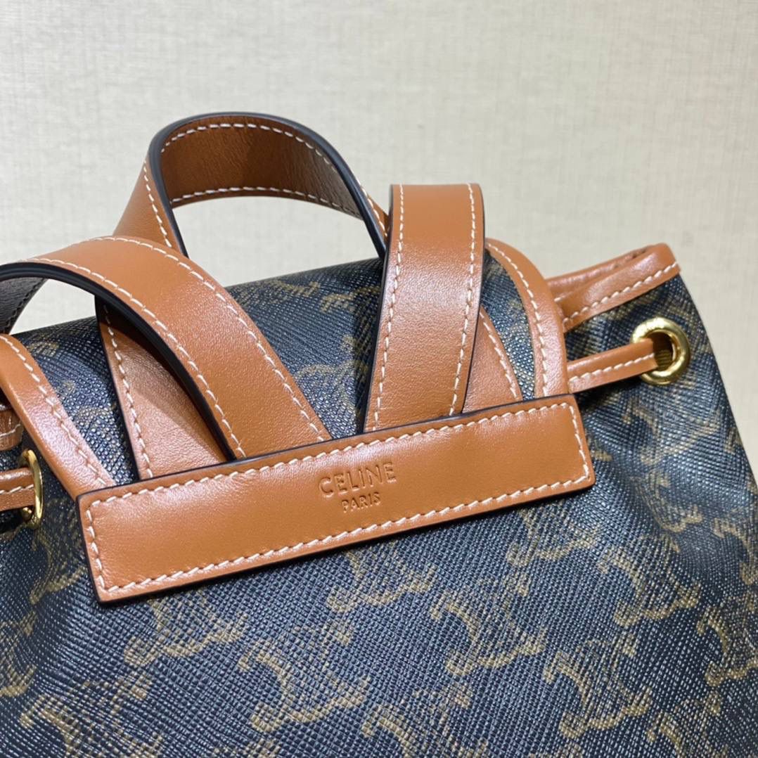 🔥大货实拍图 𝗖𝗘𝗟𝗜𝗡𝗘 ♥𝗧𝗥𝗜𝗢𝗠𝗣𝗛𝗘 𝗖𝗔𝗡𝗩𝗔𝗦 𝗙𝗢𝗟𝗖𝗢 型号：197662 尺寸：17*20*10cm 本命老花mini凯旋门背包🤎复古小巧，实用性设计🔥肩带长度可调节，单肩斜挎都很好看！