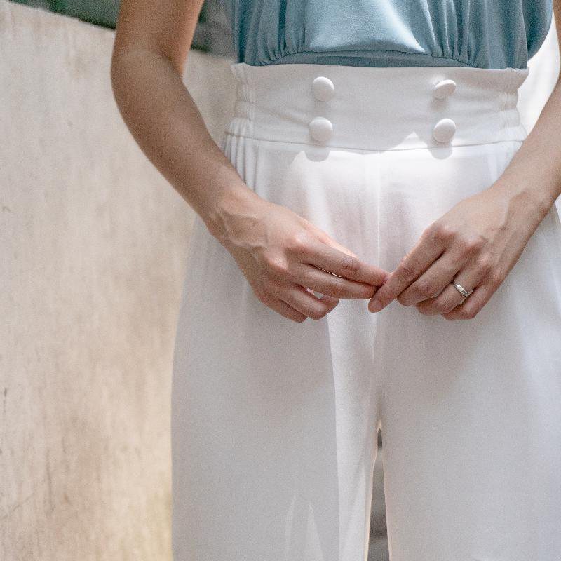(SOLD OUT)1930s Style High Waist Wide Legged Trousers- White (FM099)