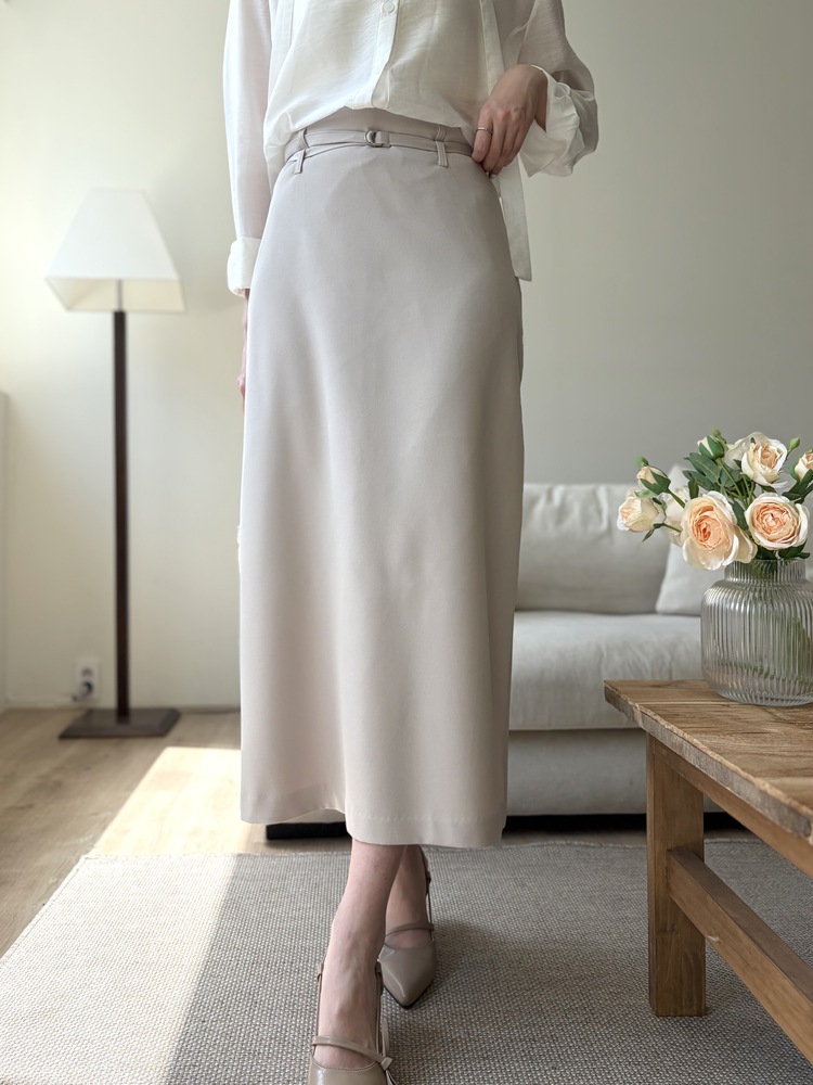 Colette Layered Belted Skirt (Light Beige)