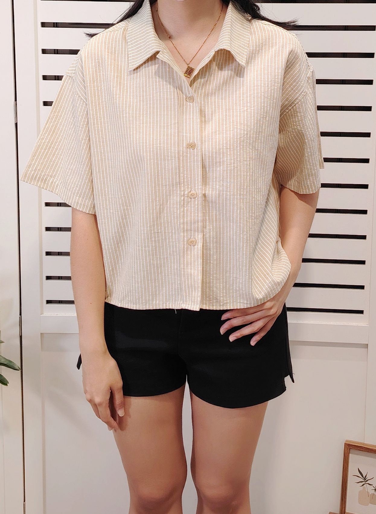 LY1560.1 Striped Collar Short Sleeve Shirt