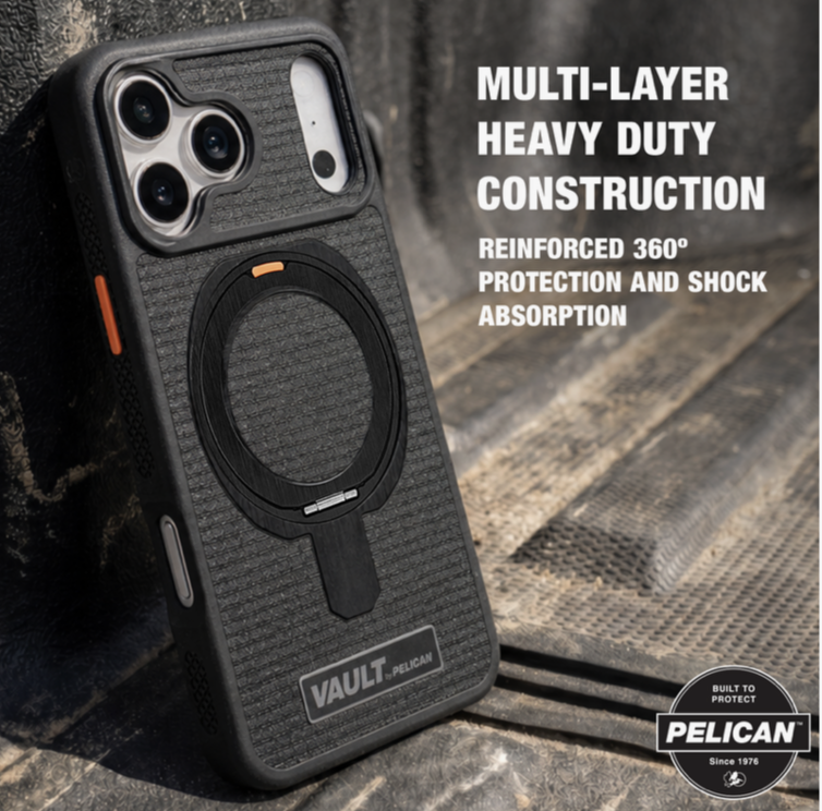 Pelican – iPhone 18 Pro Max / 17 Pro Max 手機殼 Vault Magsafe磁吸手機套 旋轉支架 360°全包圍 軍規級防摔保護套 – 煙霧黑