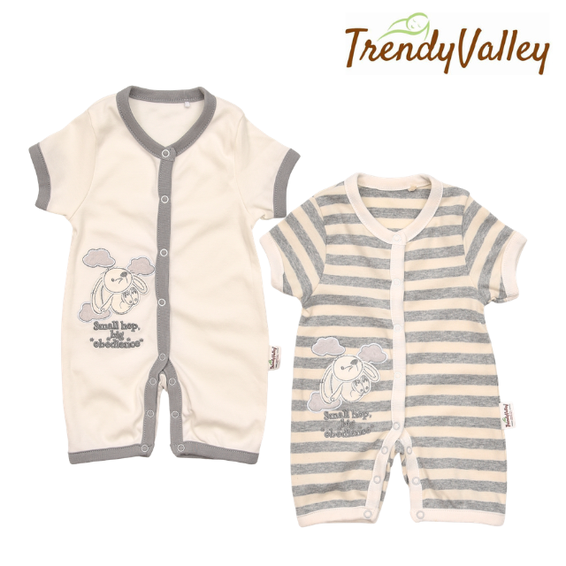 Trendyvalley Organic Cotton Short Sleeve Short Pant Baby Romper (BUNNY HOP)