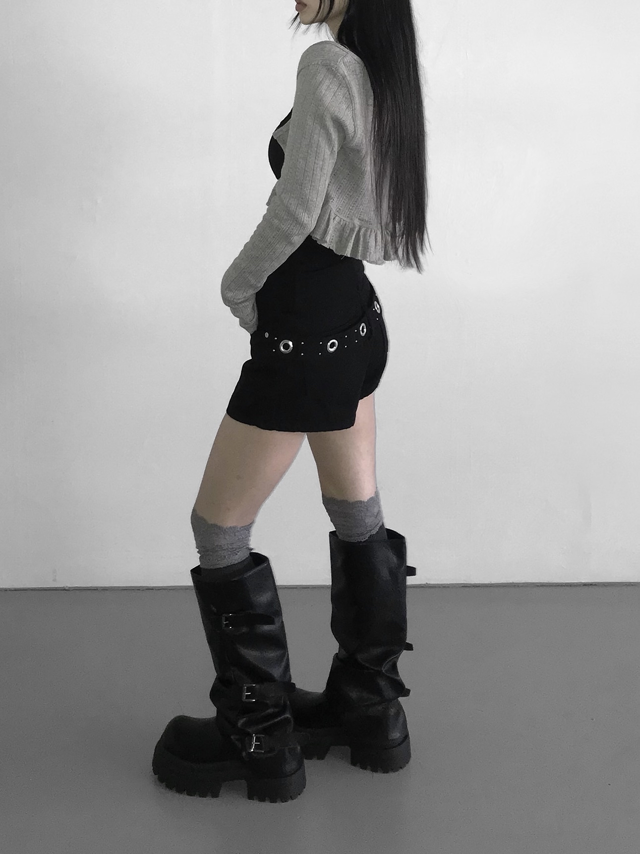 Grommet Belt Mini Shorts