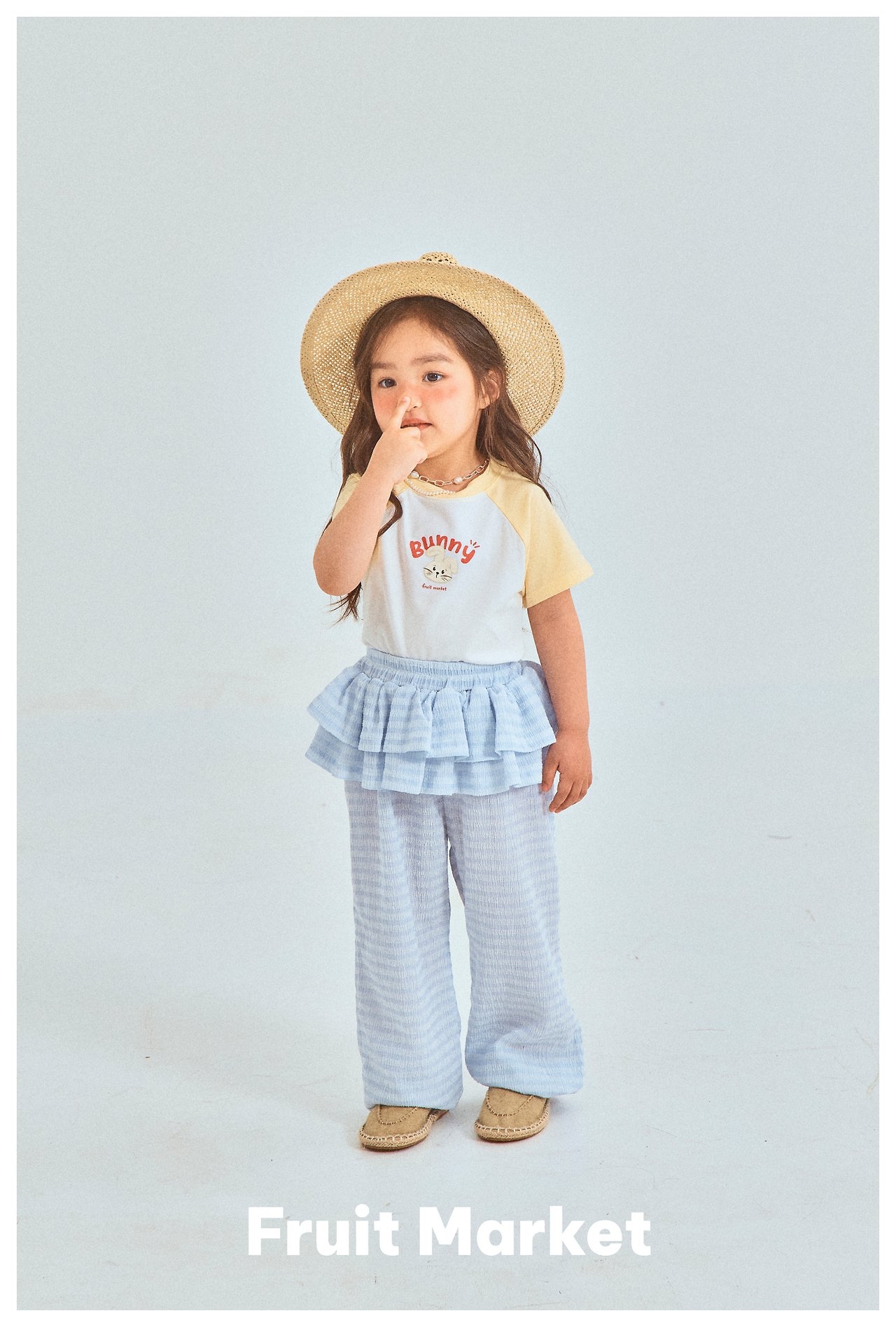 Fruit | Frill stripe pants (Blue L110-120)