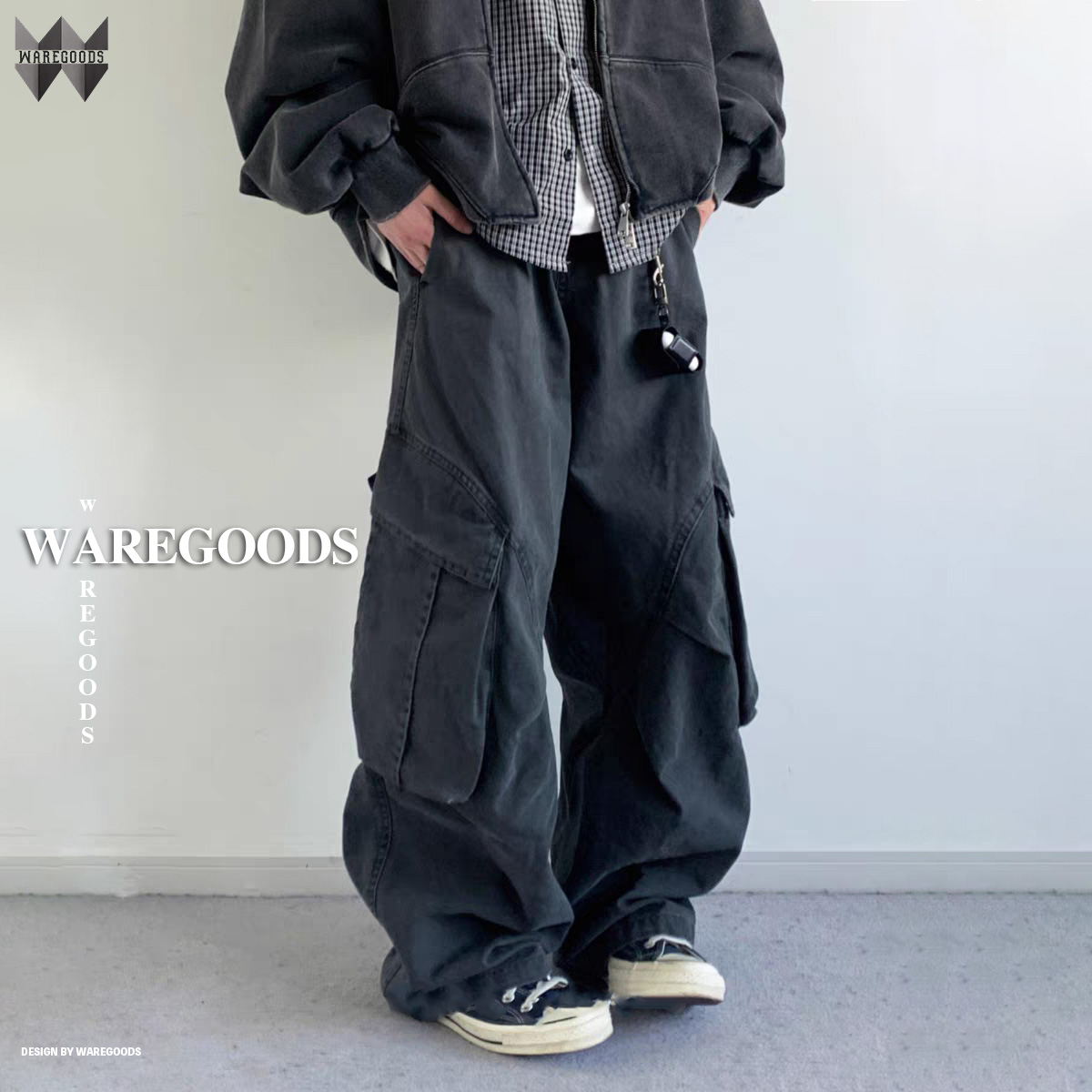 W061水洗口袋工裝褲