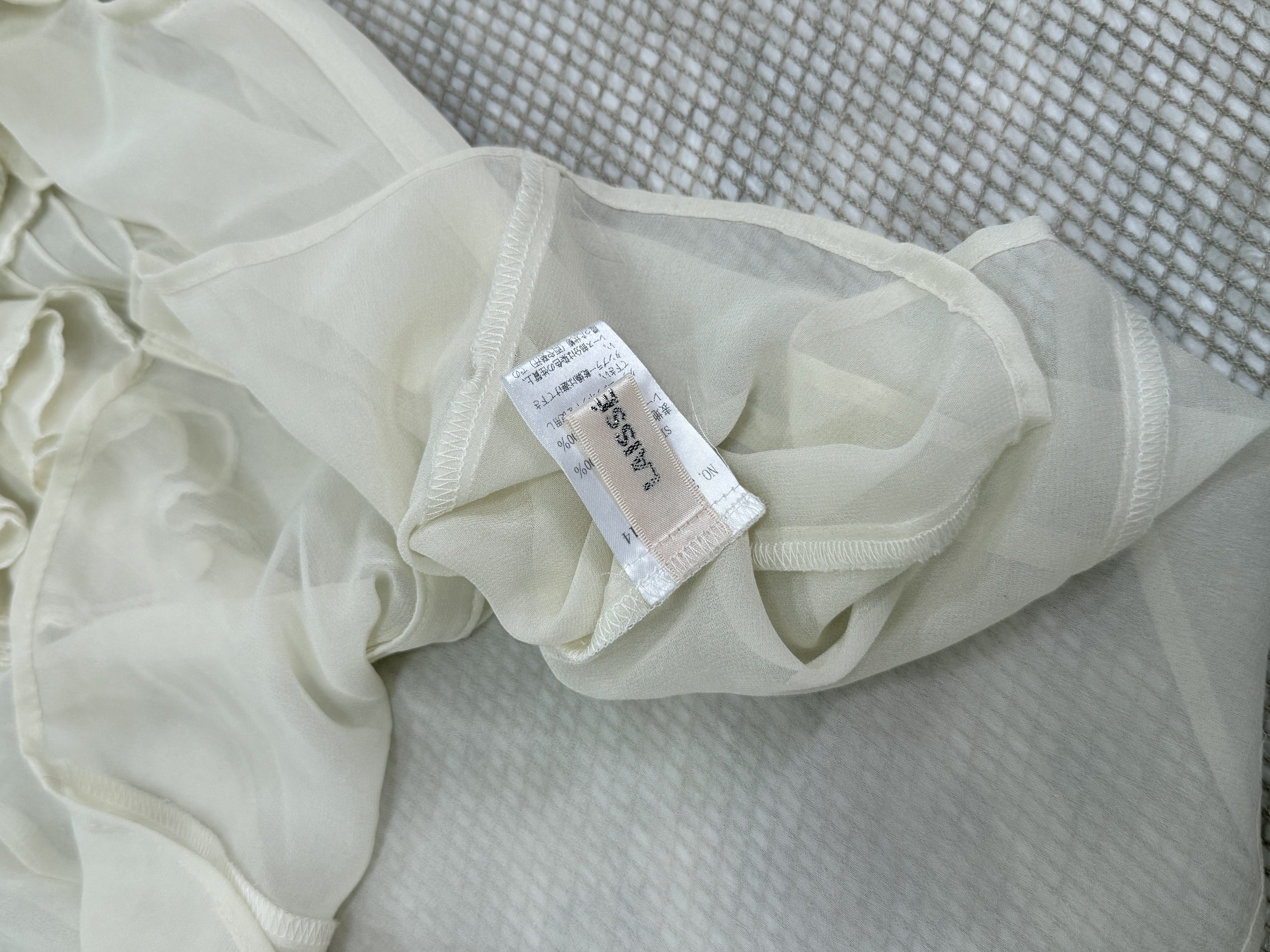 Sheer Button-Up Alabaster Mist Ruffle Top