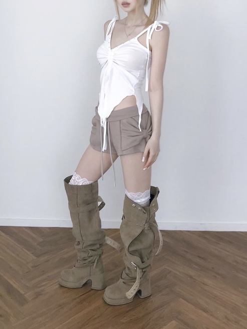 V-Neck Studded Ruched Crop Top