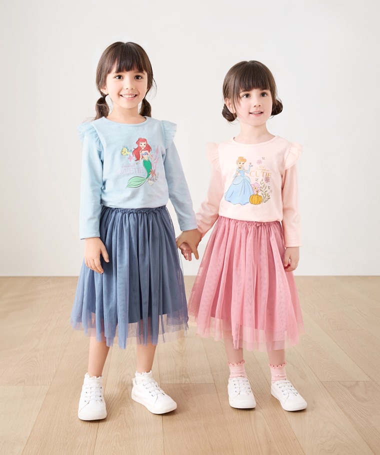 🌸預訂 台灣直送🌸迪士尼公主系列三色網紗印花純棉長袖T恤