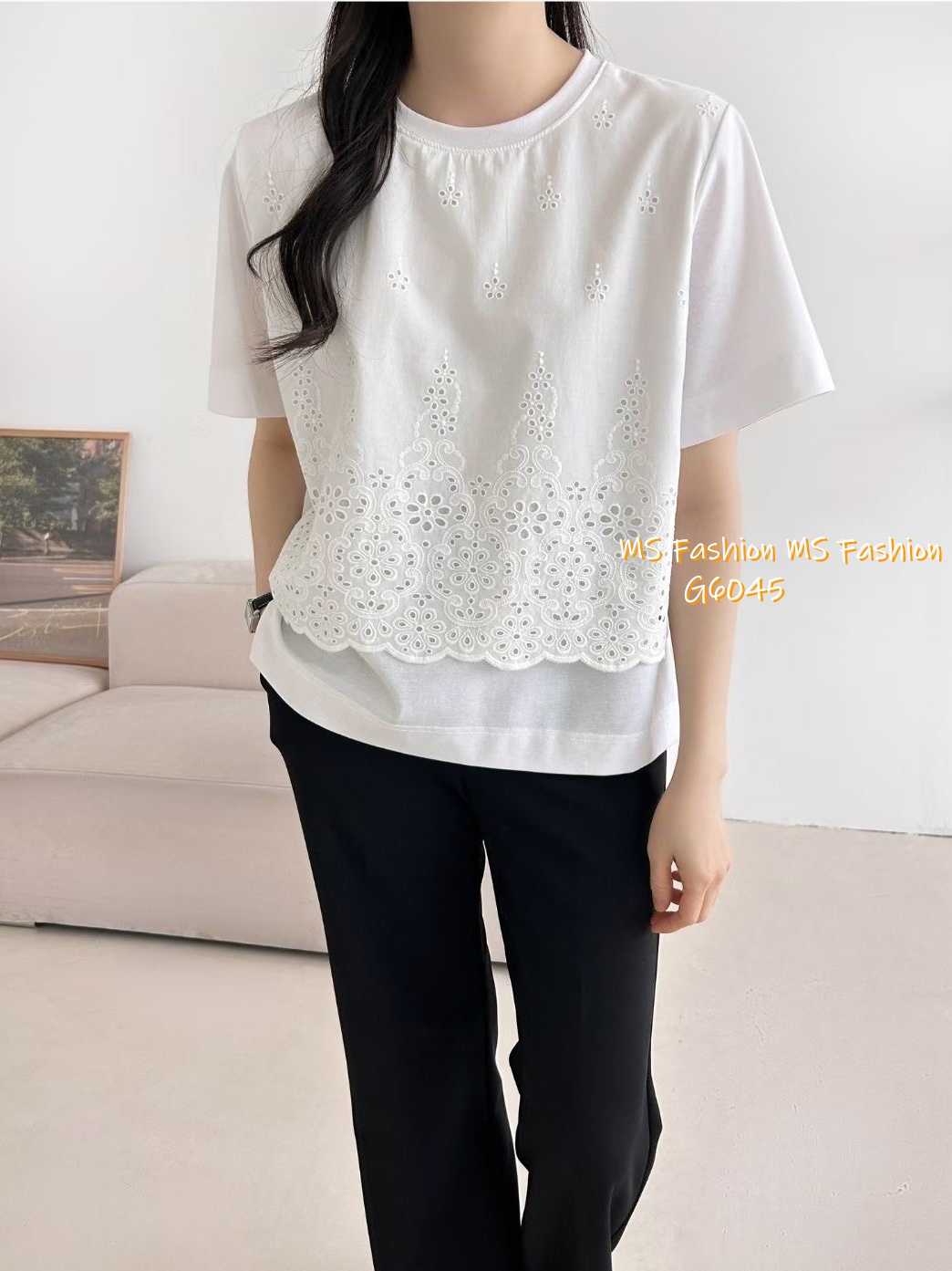 G6045 韓國🇰🇷通花拼布top