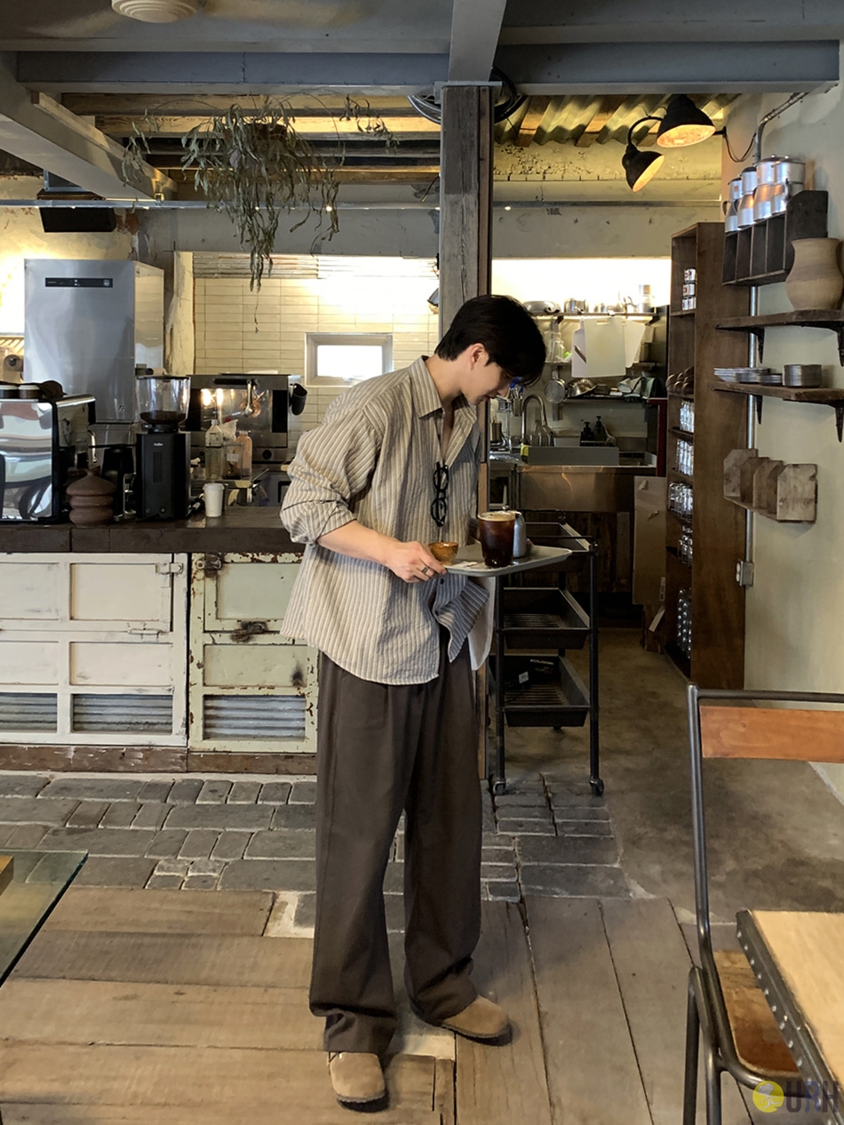 【100%保證韓國直送】自然廓形細條紋泡泡紗純棉寬鬆襯衫 👕 [4 color] RL114844