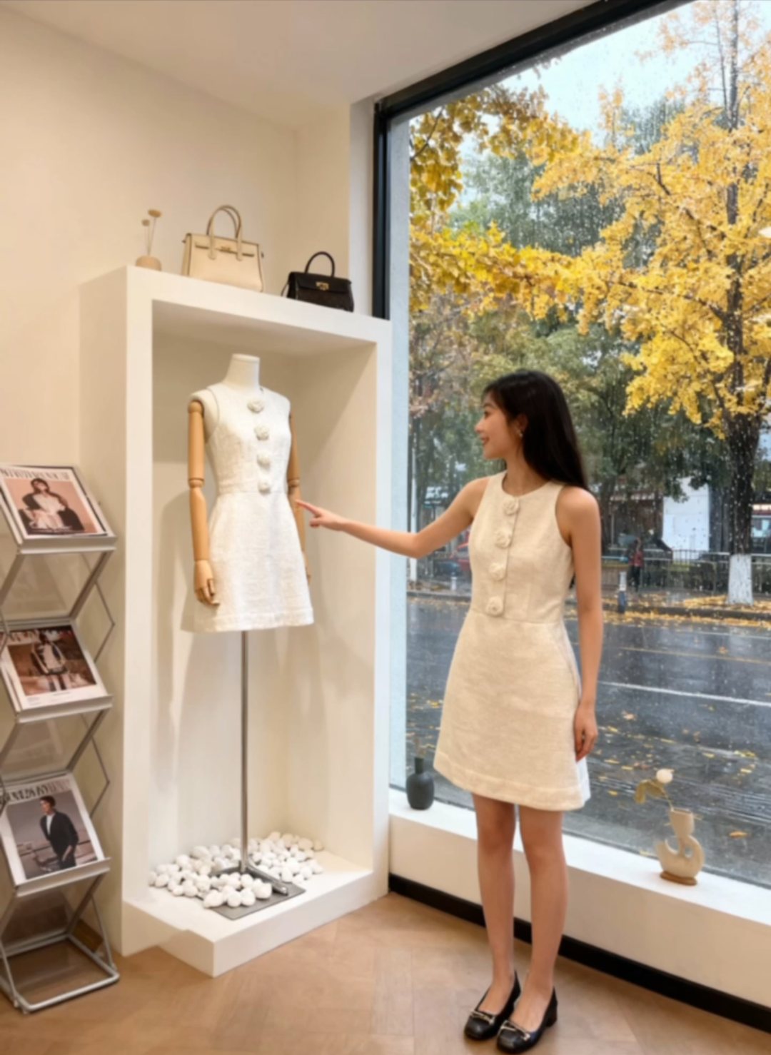 CD2089 Soft Bloom Tweed Dress