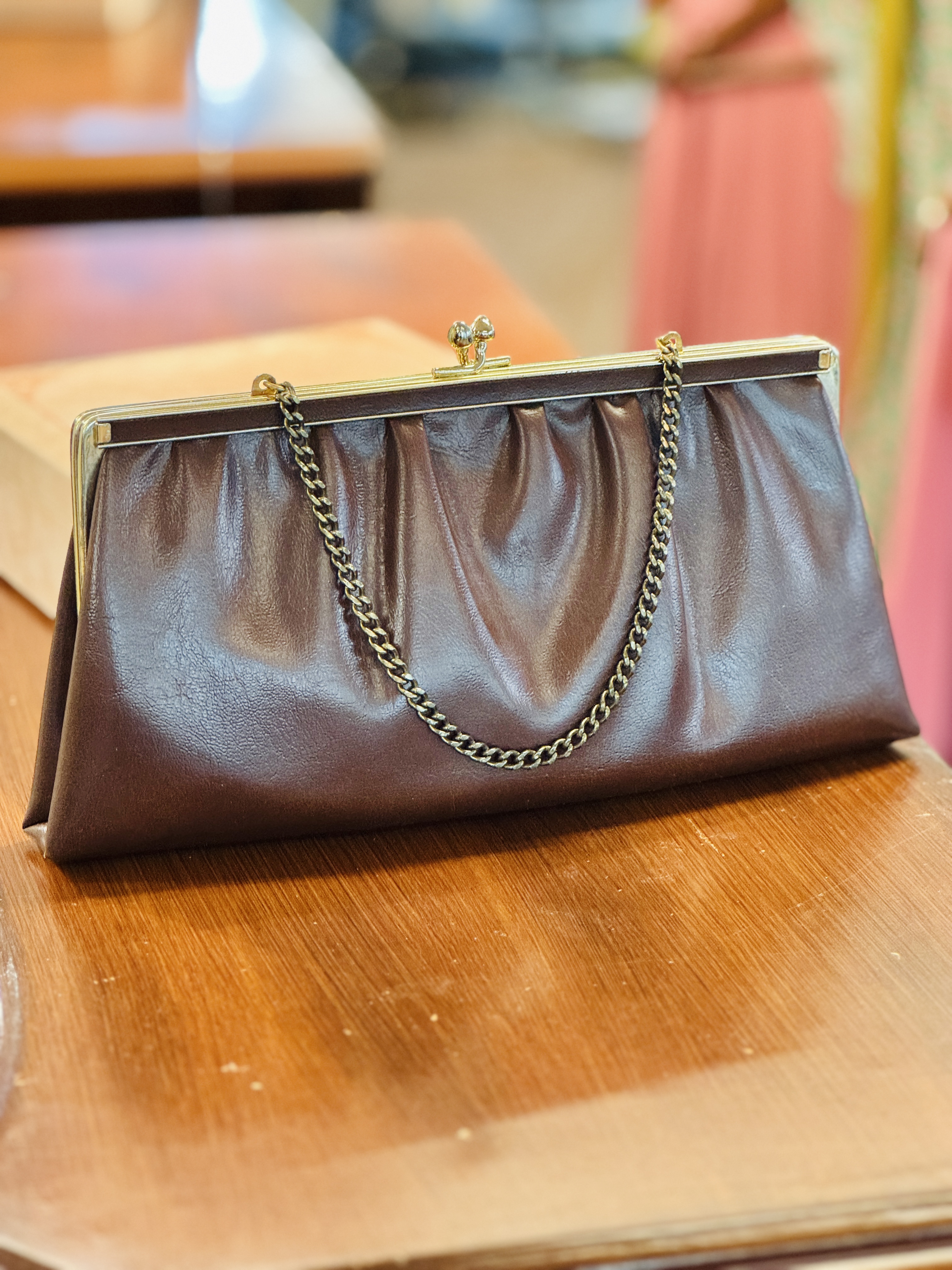 Vintage C.a. 1970s Andé Brown Faux leather Two-Way Clutch/Handbag (MT2498)