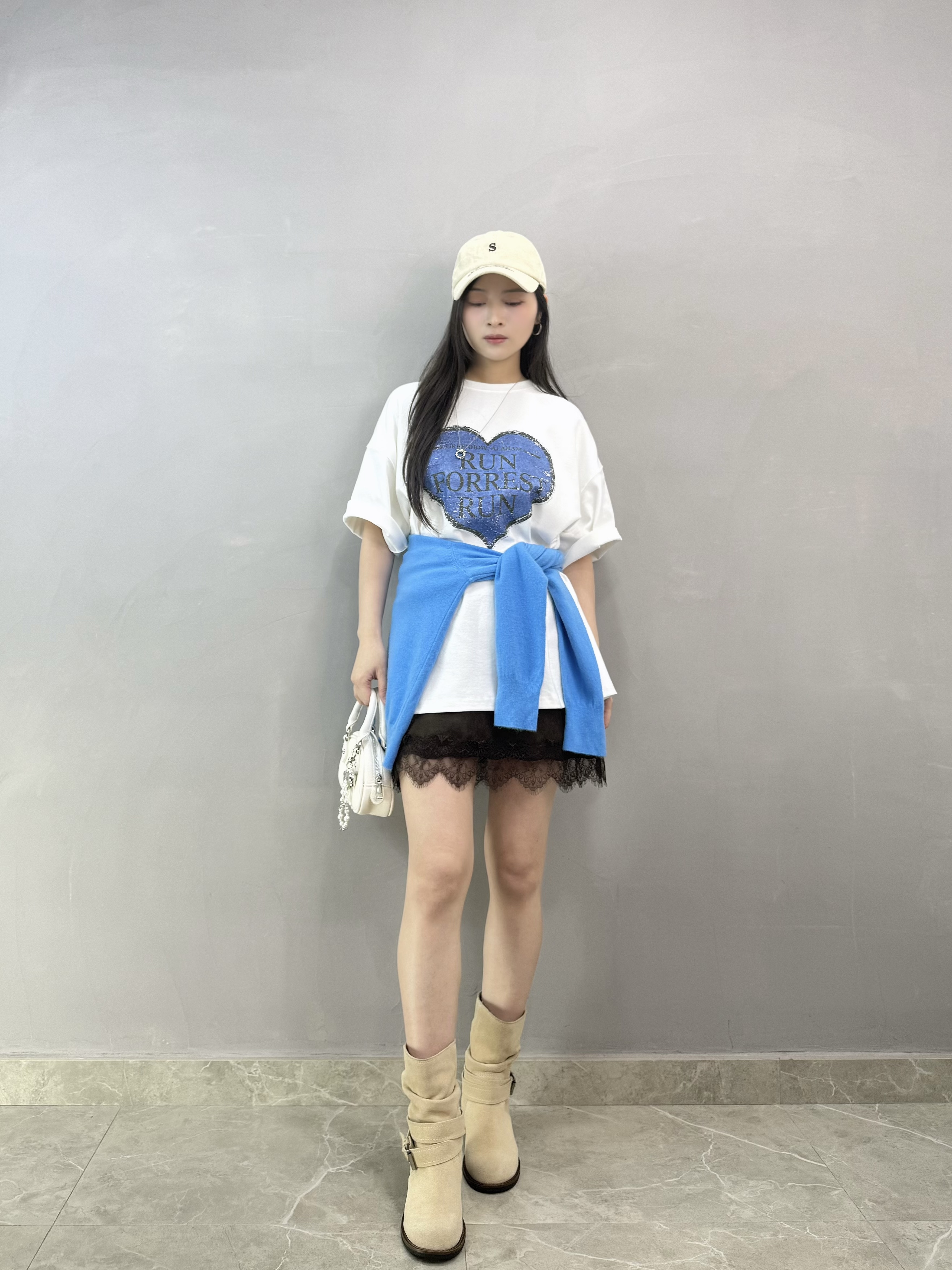 I02 猄絨拼lace裙褲