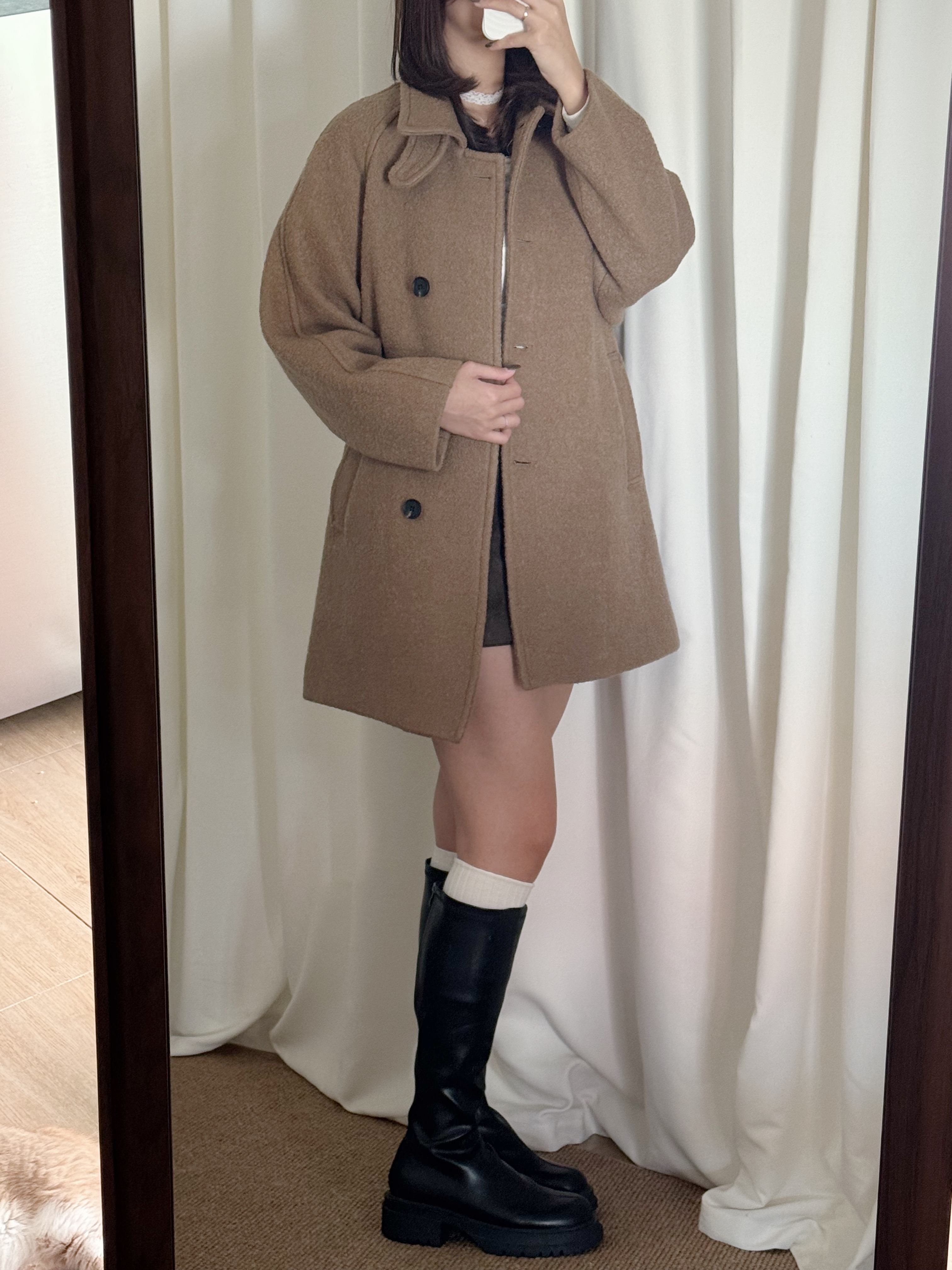 [100%wool🐑][高質大衣!]翻領羊毛中長大衣(兩色入)