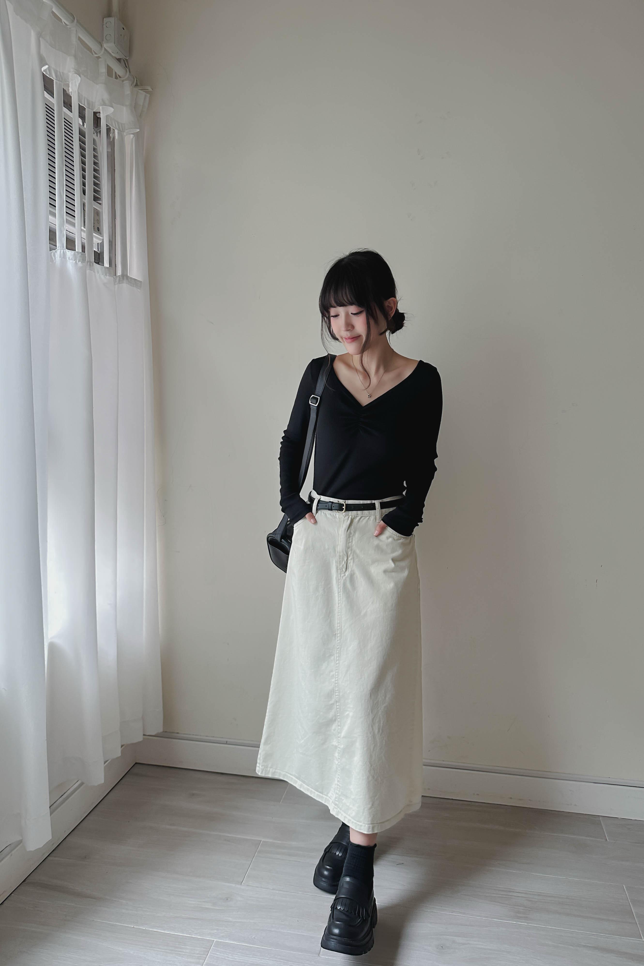 修臀軟身牛仔A字中長裙 (兩色入)