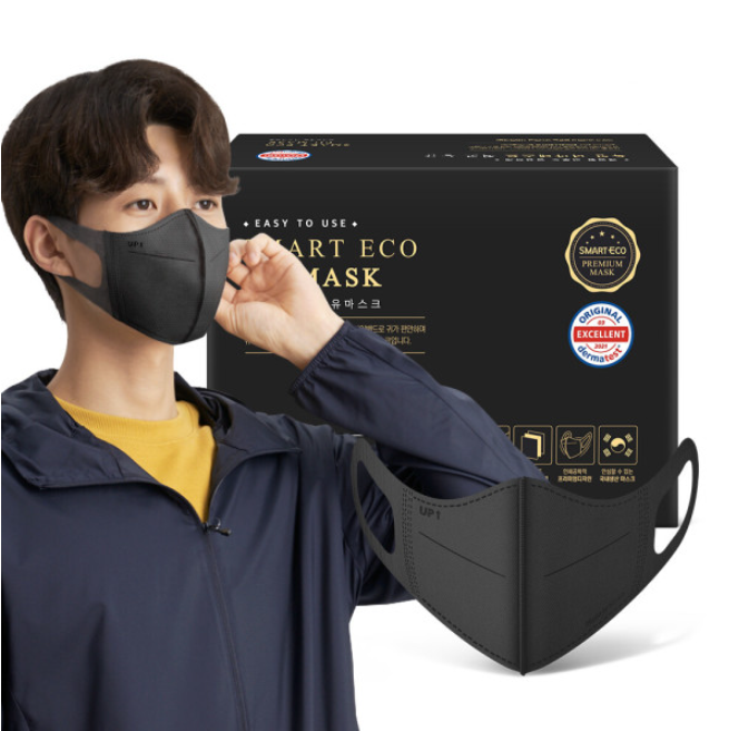 Smart Eco EU Mask 三層防護口罩50個/盒 (成人/兒童-黑白色) - 韓國製