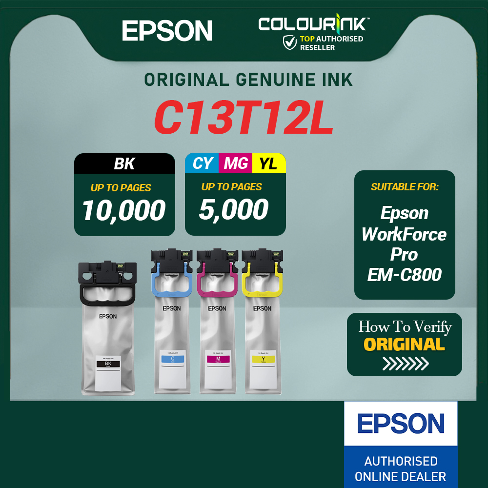 EPSON C13T12L100 C13T12L200 C13T12L300 C13T12L400 Original Low Cap Ink Catridge EM-C800