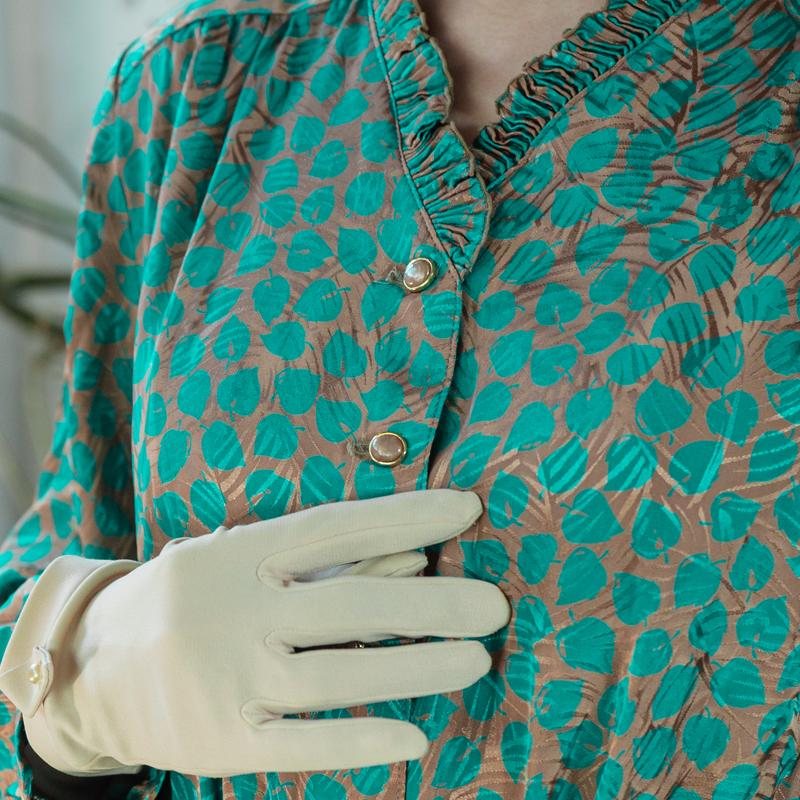 Vintage Elegant Green Leaf Pattern Ruffle Collar Button up Pleated Dress (MT1608-155)