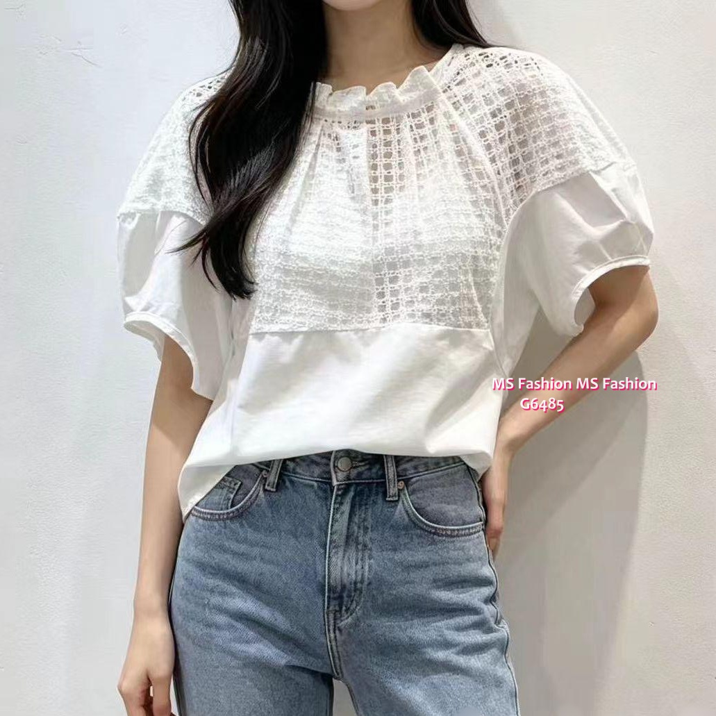 G6485 格紋通花top