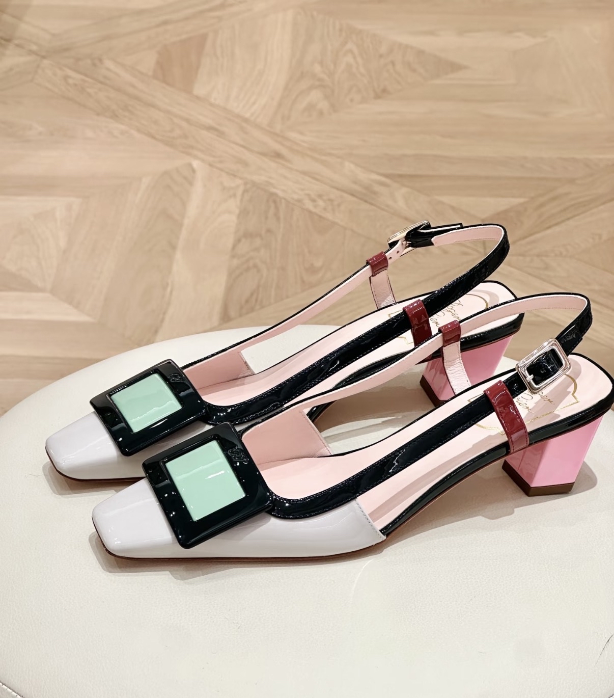 7月1-3日限時優惠💖新色🆕訂貨🍒RV 拼色漆皮4.5cm  Slingback  Size 36 37.5 41only