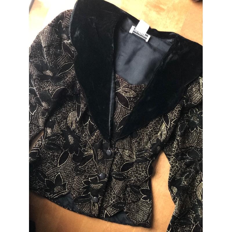 c.a. 1980s Designer Scott McClintock Glittering Floral Pattern Velvet Jacket/Top(MT484)