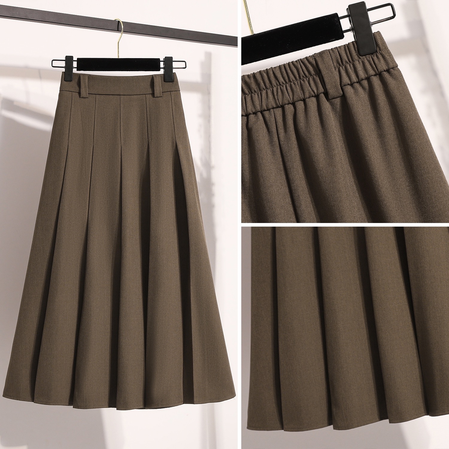 B151(7369) 韩版气质高腰显瘦下摆百褶西装A字3色长裙