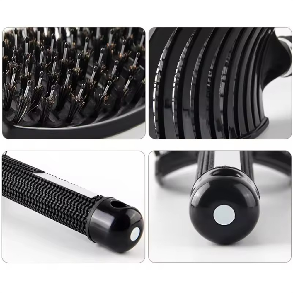 防靜電排骨梳 豬鬃毛梳子 順髪梳 按摩梳 九排梳 捲髮梳 直髪梳 白色 [平行進口] HK2736