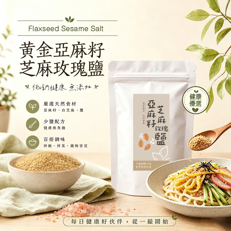 台灣製黃金亞麻籽芝麻玫瑰鹽100g