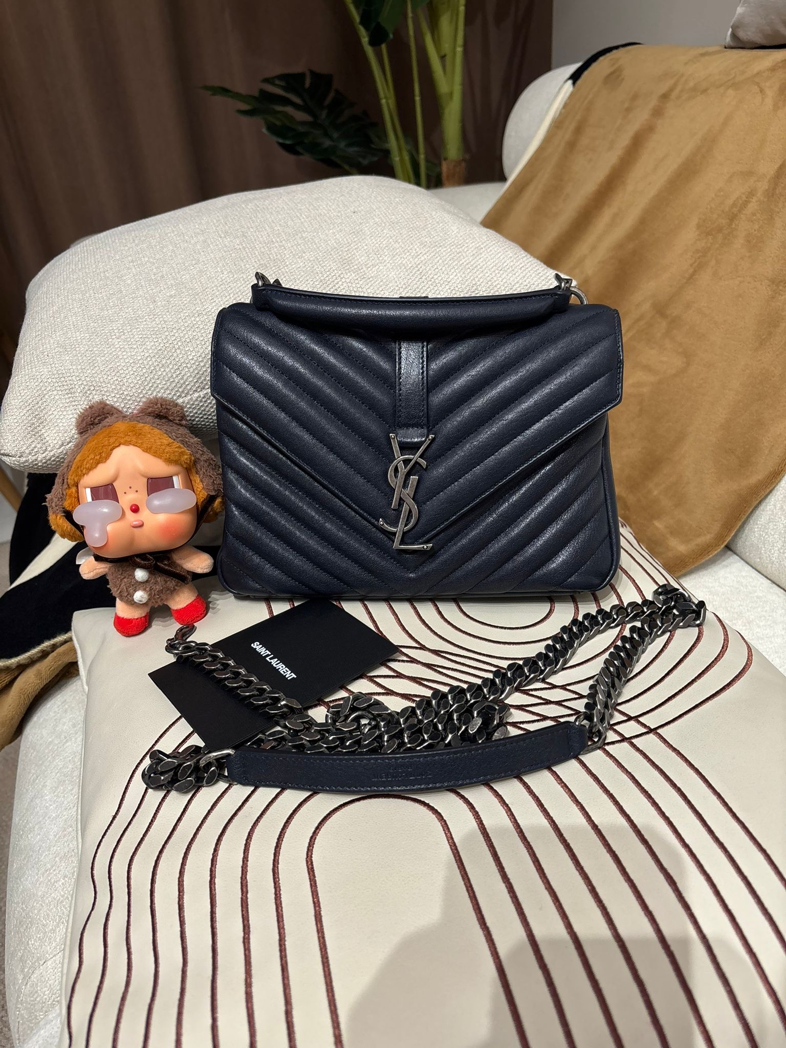 YSL College Small Bag Navy 100%Authentic, 98%New ✅ certificate✅Dust bag