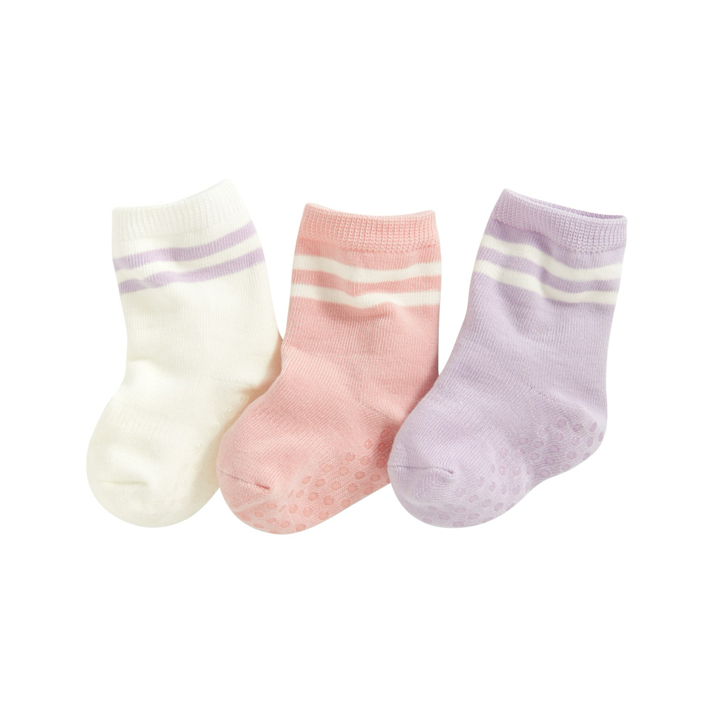 部分現貨💚預訂 台灣直送💚三色純色條紋防滑中筒襪三對裝