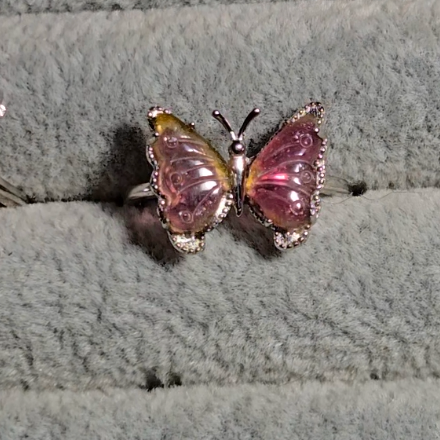 Candy tourmaline butterfly ring, adjustable sterling silver (B) - TR279