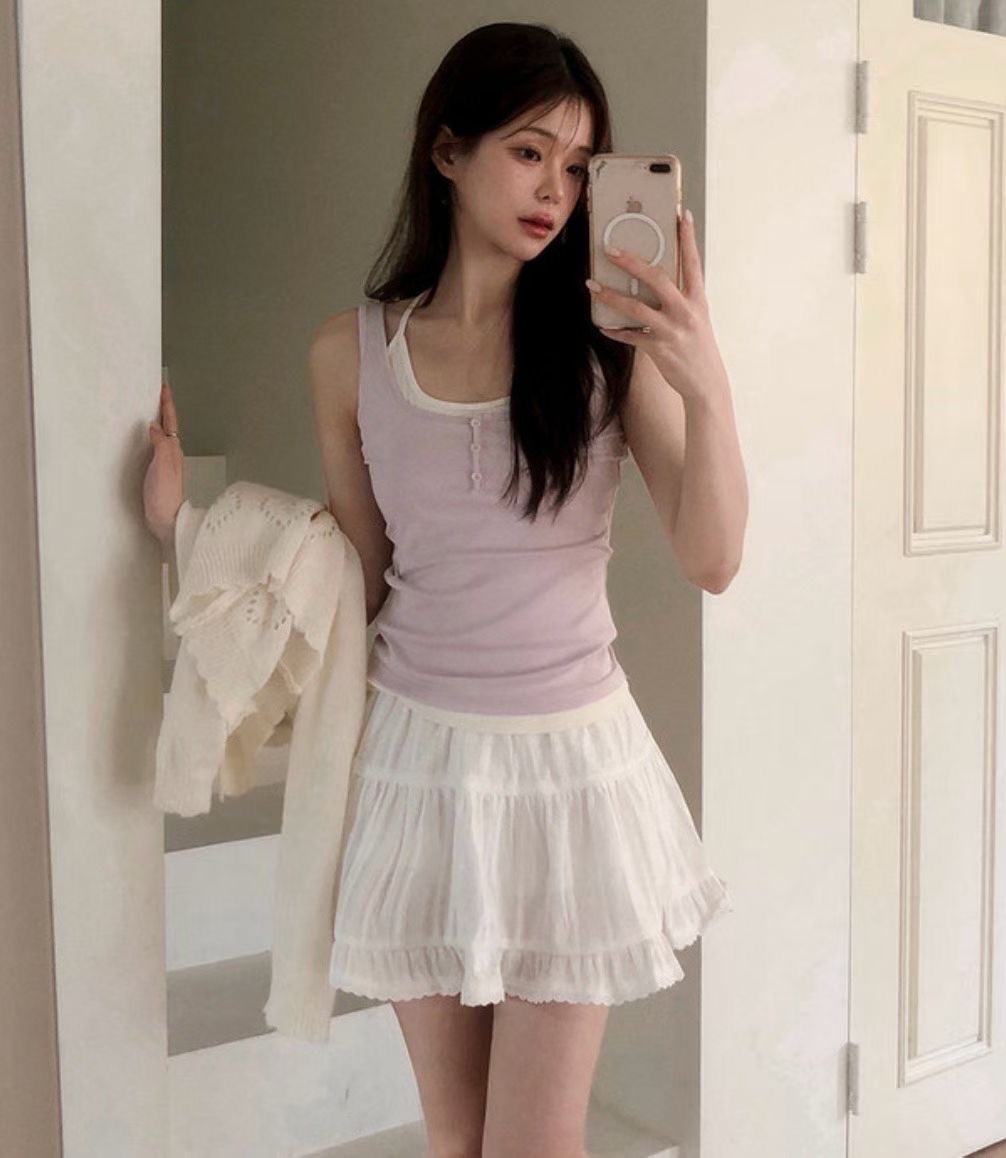 【 春夏感の蛋糕裙🌼♡混暗直紋理雙層裙褲☀️】 Summer Vibe Cake Skirt(兩色入)