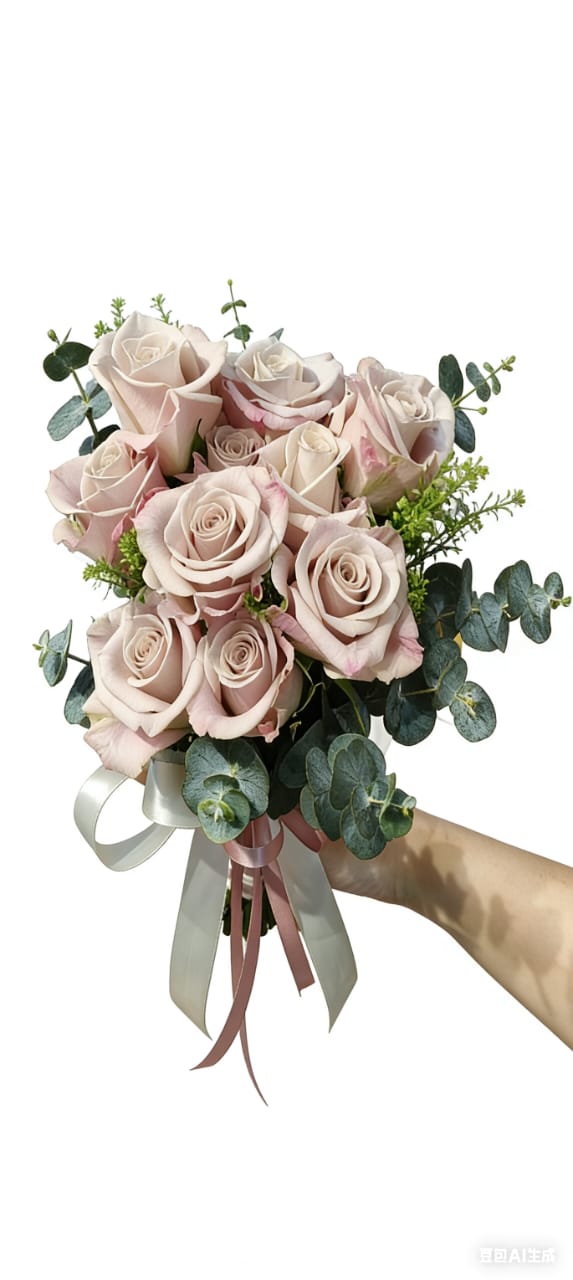 Elegant Blush Rose Bouquet with Eucalyptus Accents
